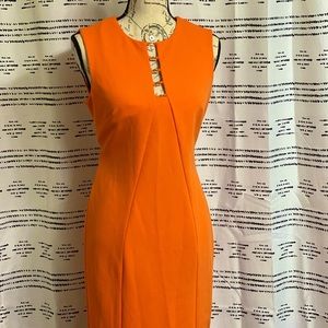 Calvin Klein Sleeveless Orange & Gold Dress- Size 8